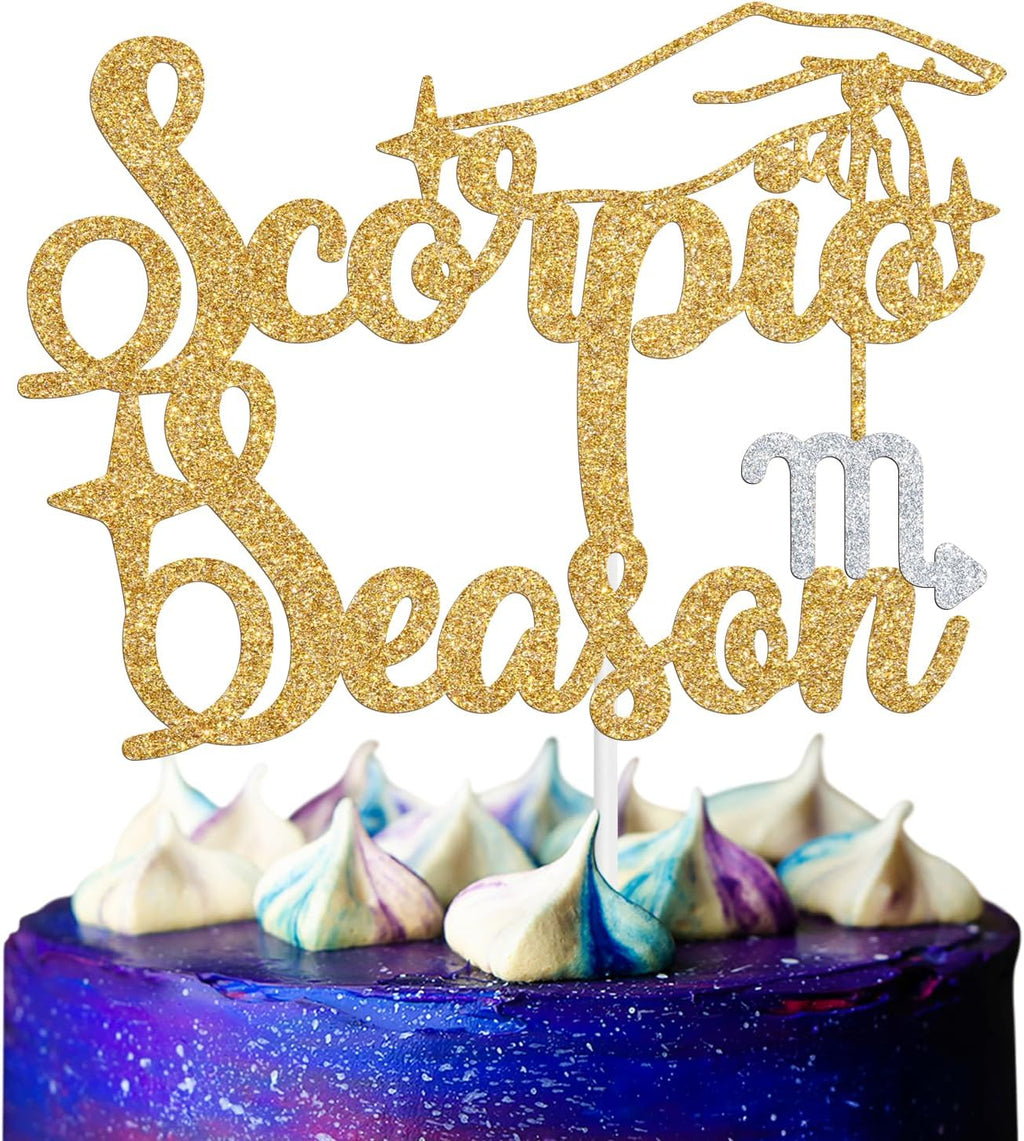Scorpio Season Cake Topper, Big Scorpio Energy/October November Birthday Cake Decor, 12 Zodiac Constellation Birthday Party Decoration Supplies for Men Women, Gold Glitter