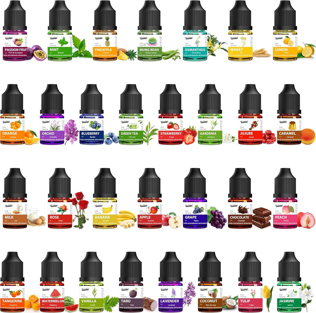 Food Flavoring Oil, Lip Gloss Flavor Oil - 30 Pack Concentrated Food Flavor Oil Extracts for Baking, Cooking, Candy, Beverages - Water & Oil Soluble Flavoring Oil for Lip Balm and Soap Making