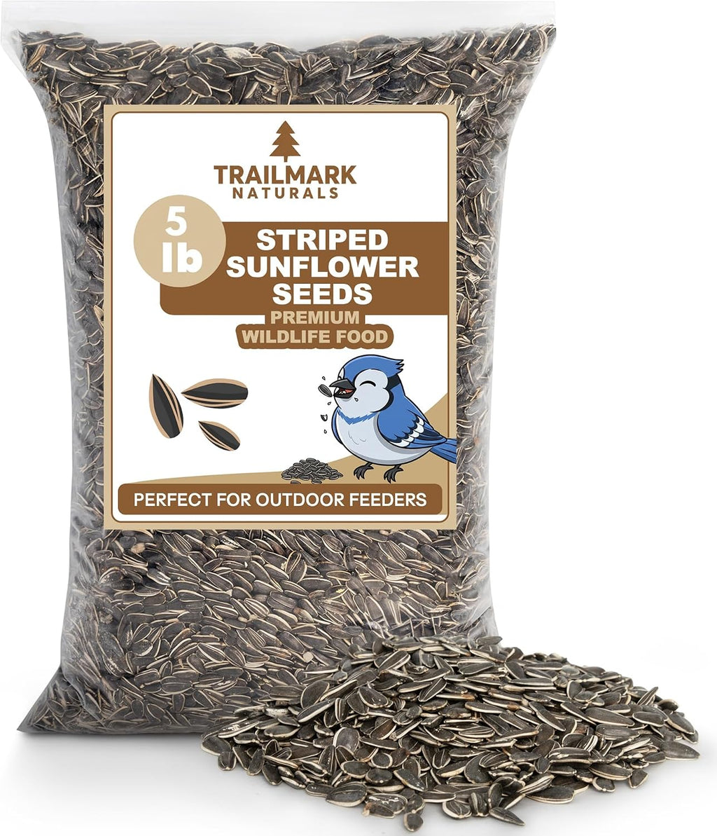 Striped Sunflower Seeds, Shelled Seeds for Birds – Premium Wildlife & Bird Food – Grown in USA - Striped Sunflowers for Backyard Feeders and Wild Birds (5 LB)