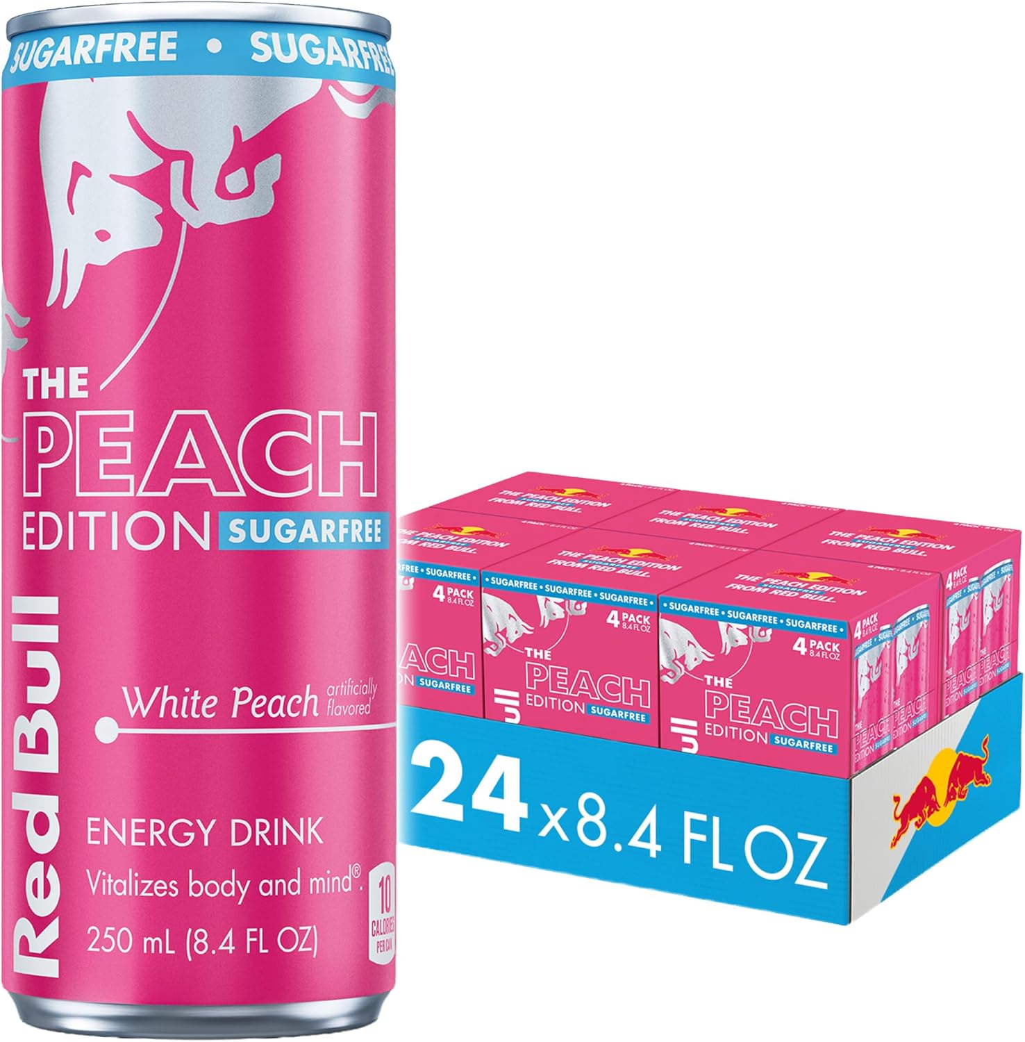 Red Bull Peach Edition Sugarfree Energy Drink, White Peach, 8.4 fl. oz., 6 x 4 Cans, Pack of 24 Cans, with 80mg Caffeine, Taurine & B Vitamins