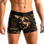 Men's Camouflage Print Long Boxer Briefs,Casual Men's Shorts,Quick-Drying Sports Underwear,Green,XL
