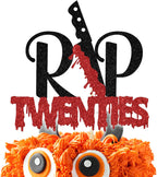 Black Glitter Rip Twenties Cake Topper, Funeral For My Youth/Have A Killer Birthday, Horror Movie Halloween Zombie Vampire Birthday Party Decorations for Women Men