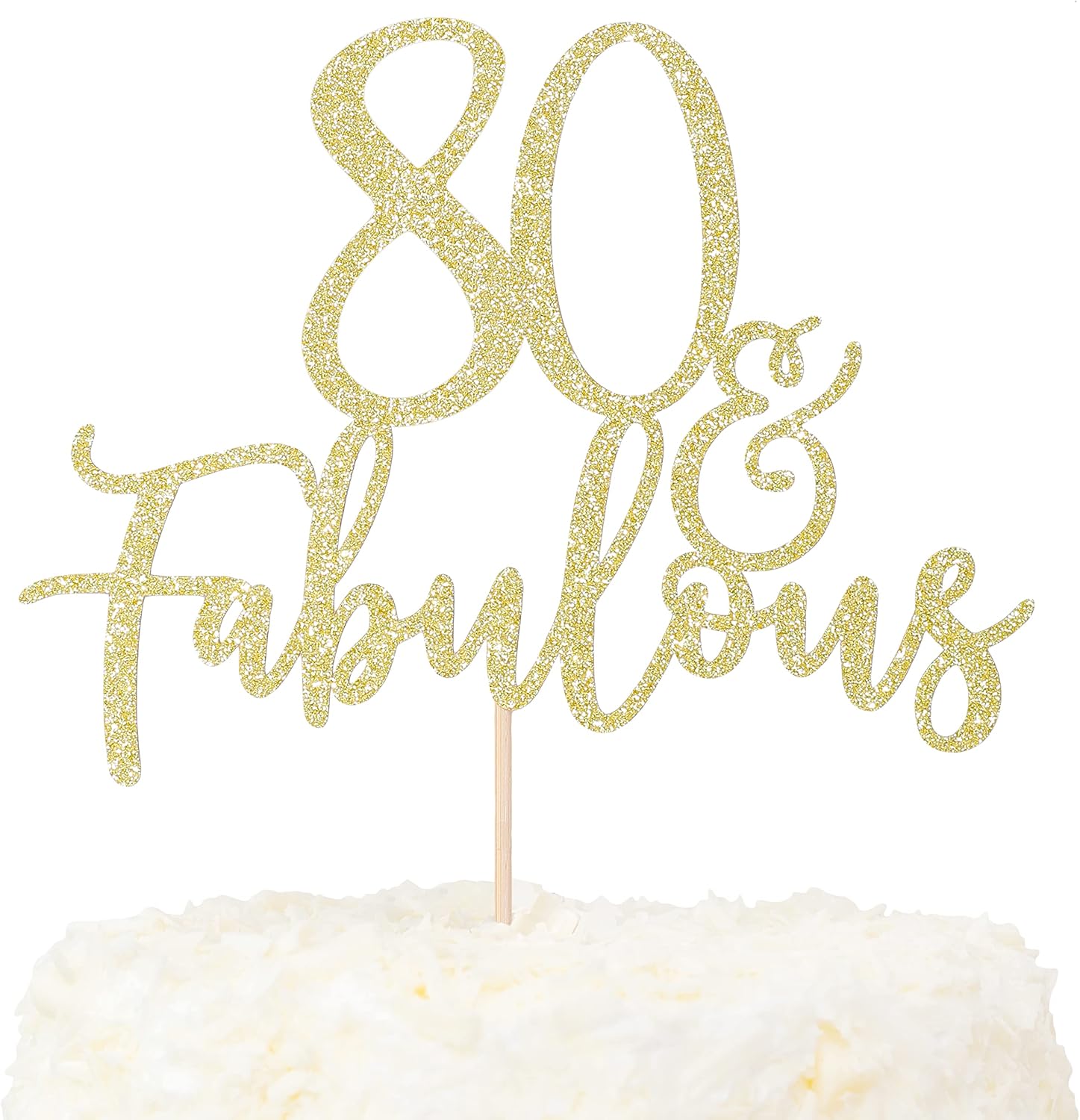 LOVENJOY 80 and Fabulous Birthday Cake Topper Gold Glitter for 80th Birthday Party Decoration