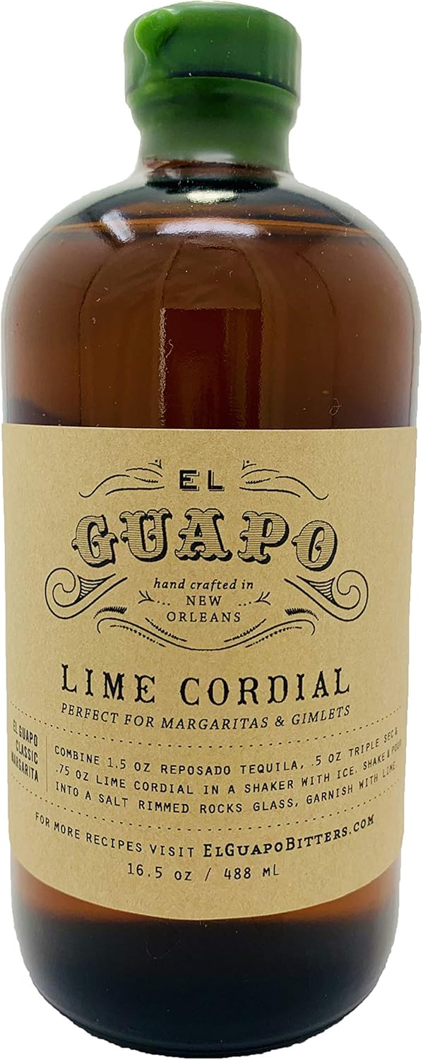 El Guapo Lime Cordial Syrup 16.5 oz - Premium Lime Flavor - Versatile Mixology Essential for Margaritas - Ethically Sourced Gluten Free - Ideal for Home Bartenders and Culinary Creators