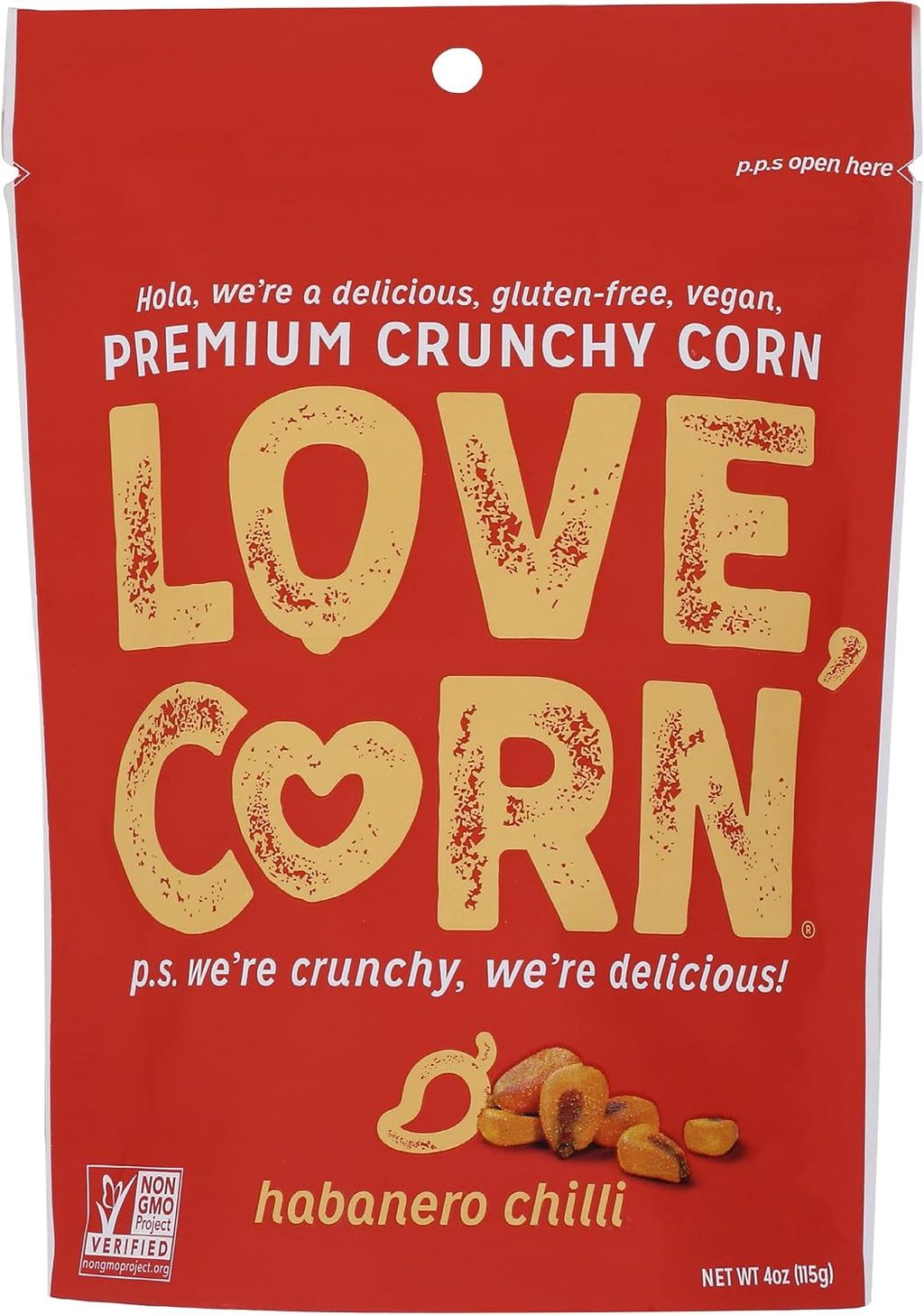 Love Corn, Corn Snack Habanero Chilli, 4 Ounce