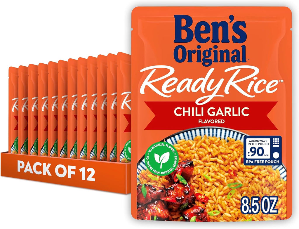Ben’s Original Ready Rice Chili Garlic Flavored Rice, Easy Dinner Side, 8.5 oz Pouch (Pack of 12)