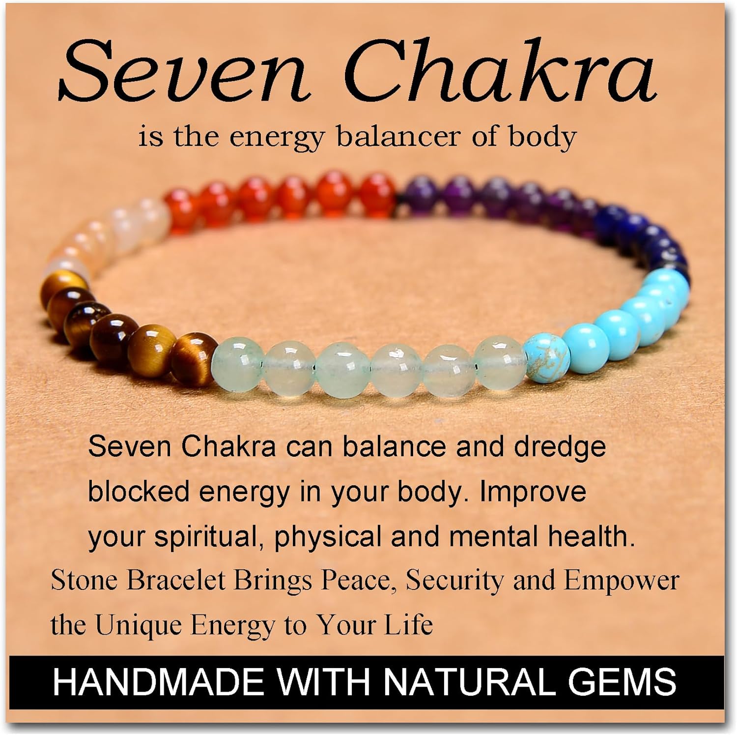 MASSIVE BEADS Handmade Yoga Stretch Elastic Bracelet Natural Stone Crystal Healing Power Energy Gifts for Unisex Adult 4mm 6mm 8mm 10mm