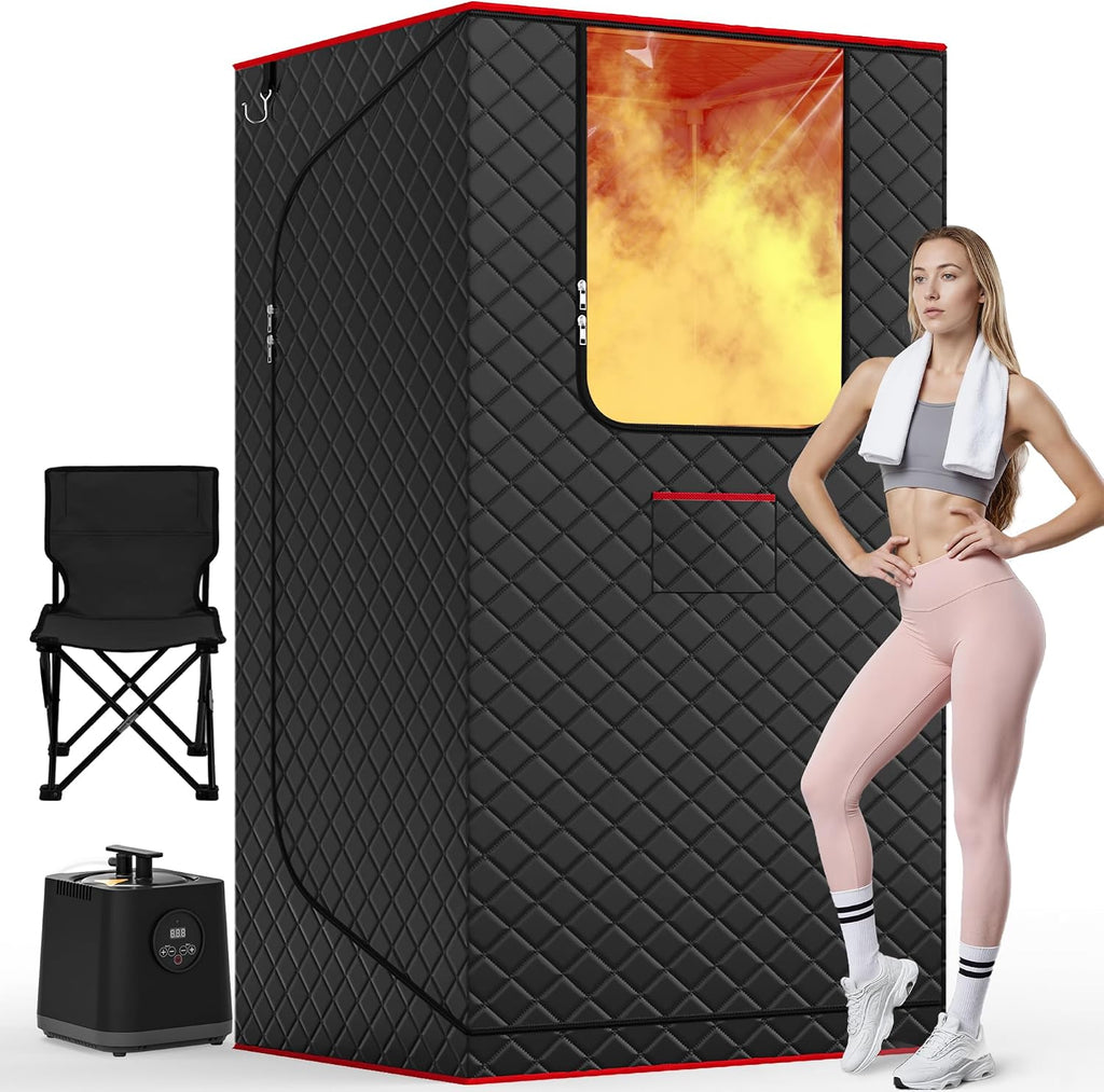 Manastin Upgraded Portable Steam Sauna for Home, Sauna Tent with 3L/1200W Steamer, XL Foldable and Remote Control, 99-Min Timer & 15 Power Levels, 2.6' x 2.6' x 5.9' Detox Spa for Relaxation,Jet Black