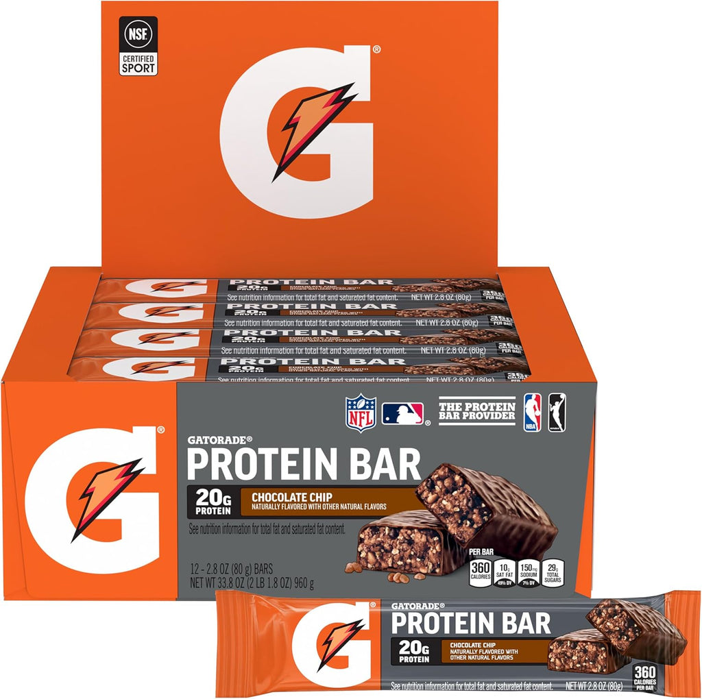 Gatorade Whey Protein Recover Bars, Chocolate Chip, 2.8 ounce(Pack of 12)