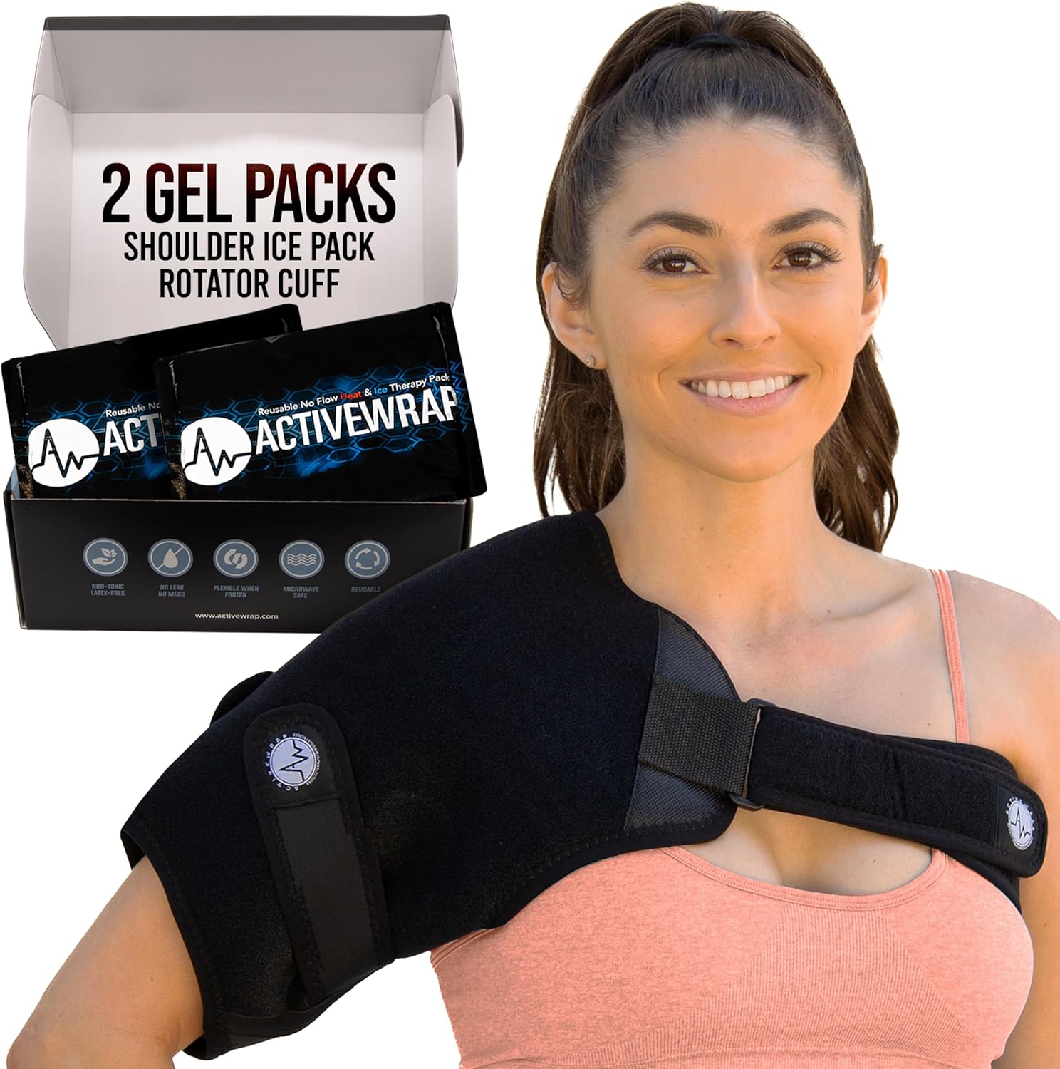 ActiveWrap Shoulder Ice Pack Wrap, with 2 Reusable Heat & Ice Packs for Shoulder Pain Relief, Rotator Cuff Cold Therapy, Adjustable Compression Straps, Post-Surgery Must-Have, Small/Medium