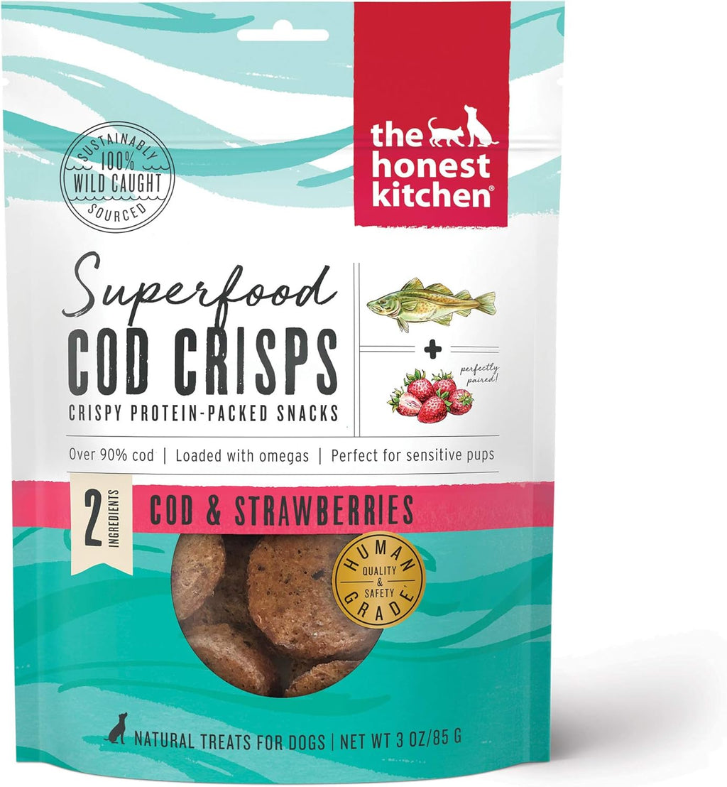 The Honest Kitchen Human Grade Dog Treats Superfood Cod Crisps: Cod & Strawberry, 3 oz