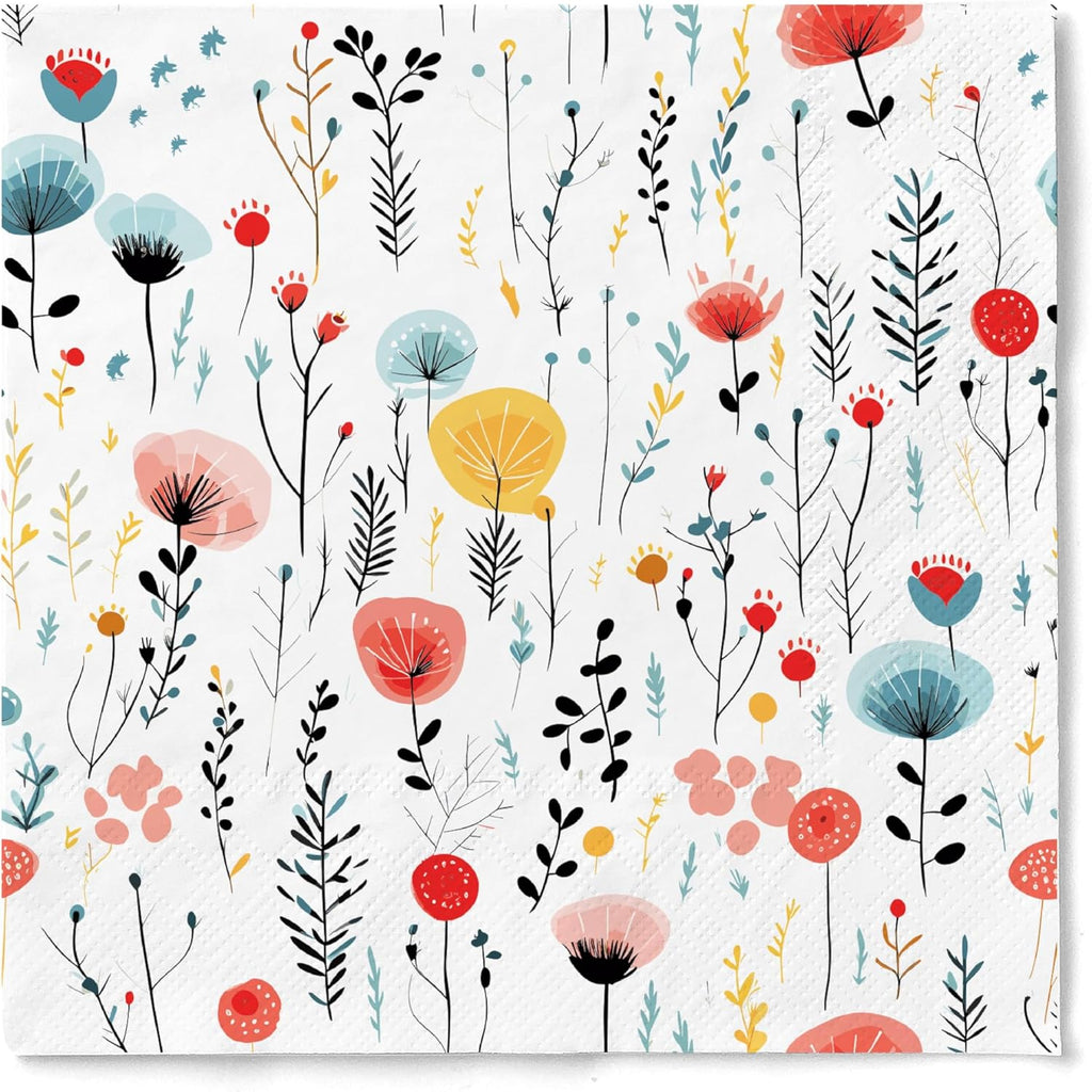 Premium Designer Paper Napkins, 3-Ply 6.5 x 6.5-inches Fold Disposable Decorative Lunch Dinner Napkin (01-1.Fresh Bouquet Floral 20-Count, 6.5"x6.5",Luncheon Size)