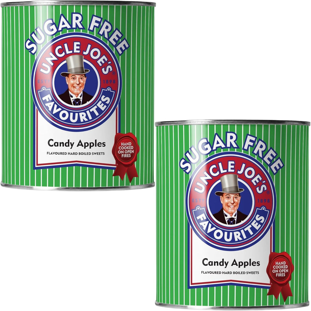 Uncle Joe’s Sugar Free Candy Apples 4.23oz Tin (Pack of 2) | British Hard Boiled Sweets | Individually Wrapped Zero Sugar Apple Hard Candy Gift Tin | Old Fashioned Treat, UK Confectionery from England