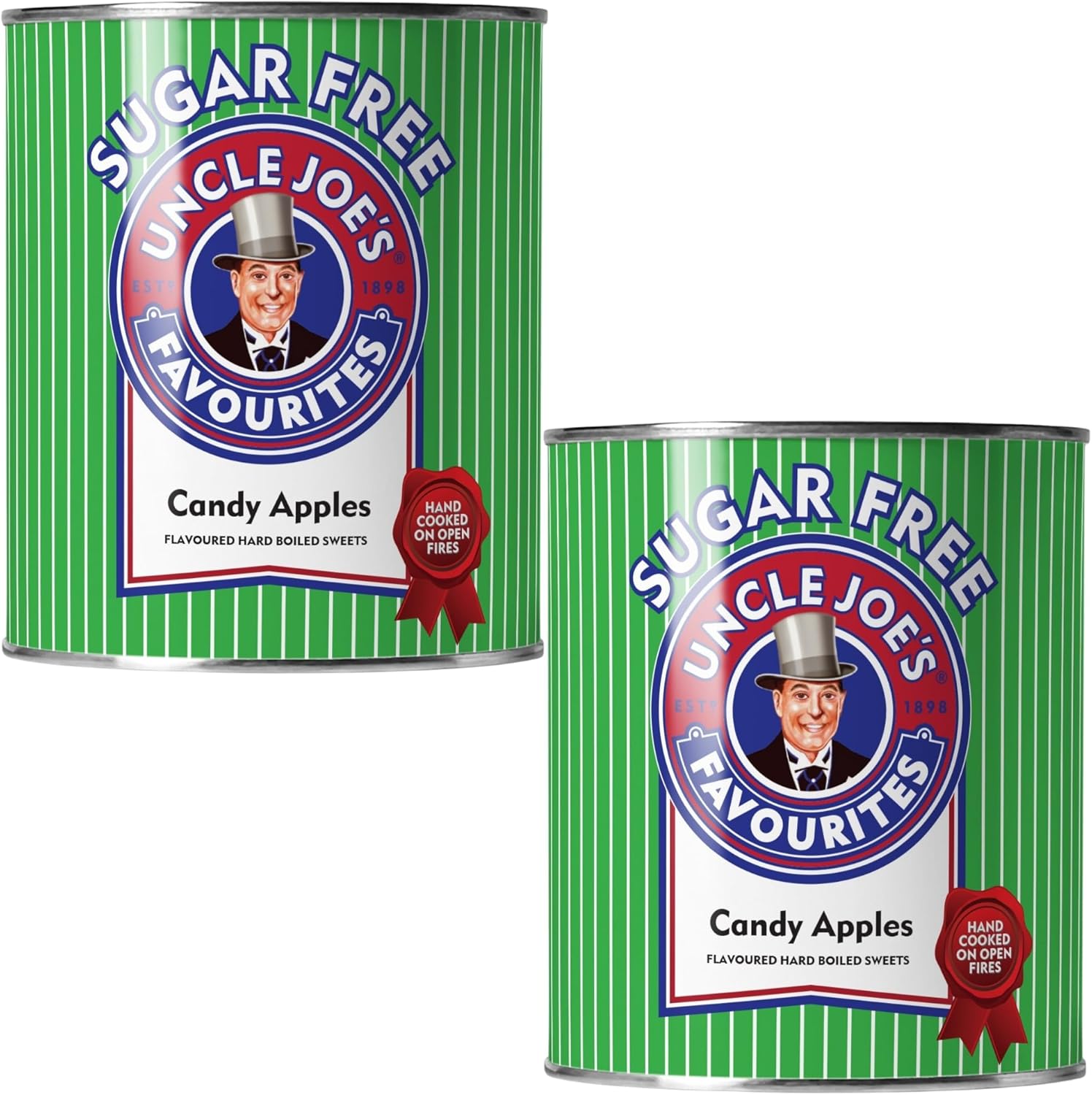 Uncle Joe’s Sugar Free Candy Apples 4.23oz Tin (Pack of 2) | British Hard Boiled Sweets | Individually Wrapped Zero Sugar Apple Hard Candy Gift Tin | Old Fashioned Treat, UK Confectionery from England