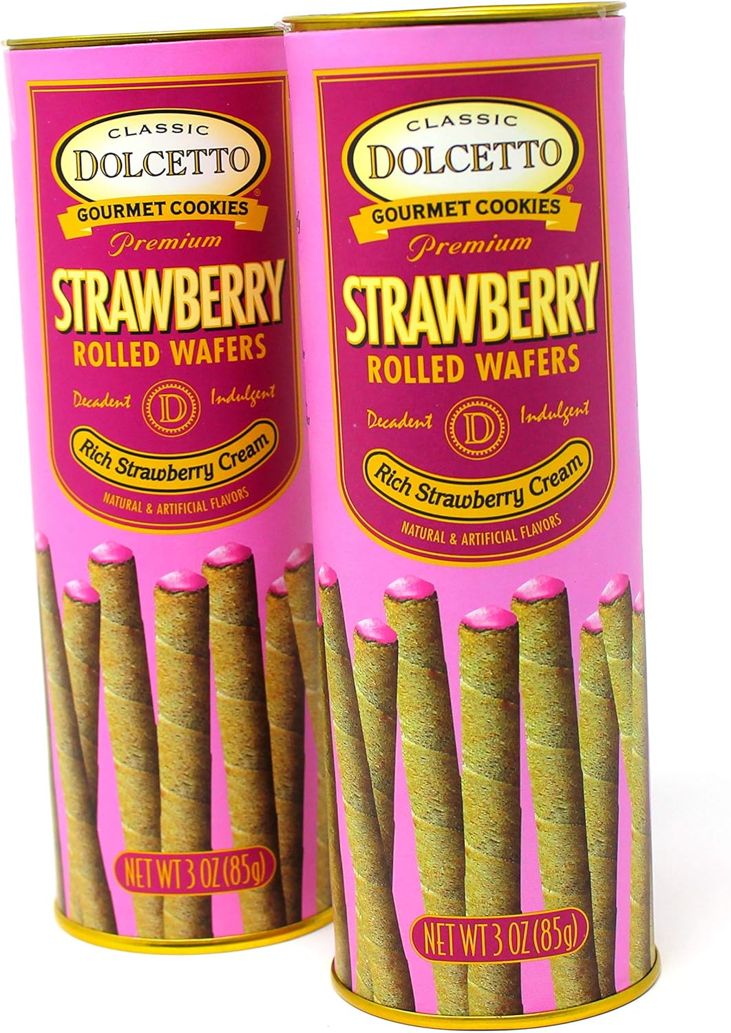 Classic Dolcetto Gourmet Cookies Premium Rolled Wafers (85g) 3 oz. (Strawberry)