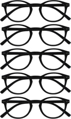 OPULIZE ZEN Reading glasses for Women Men,Scratch Resistant Round frame with Spring Hinges, Smooth,Matte Black +2.5 (Pack of 5)