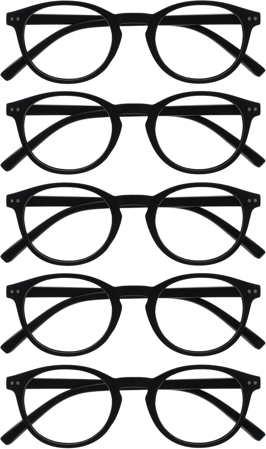 OPULIZE ZEN Reading glasses for Women Men,Scratch Resistant Round frame with Spring Hinges, Smooth,Matte Black +2.5 (Pack of 5)