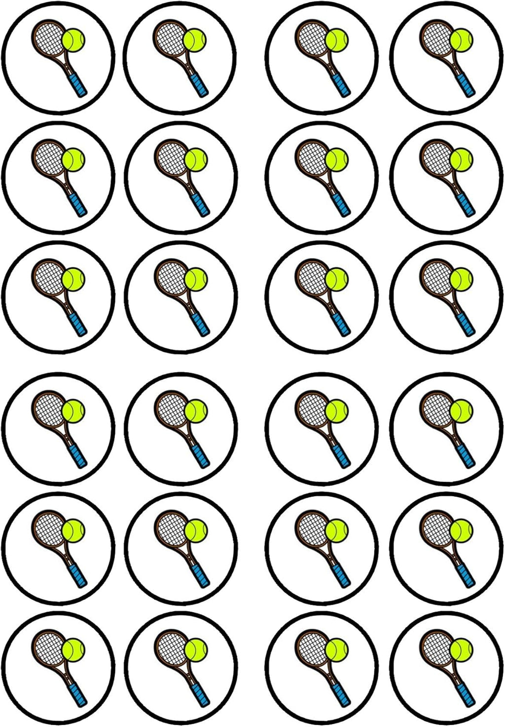 Tennis Edible Cupcake Toppers, Tennis Racket Edible Cake Decorations, Sports Toppers for Cake Decorating, Sports Birthday Party Decorations, 24 x 4cm, / 1.5 Inch Discs UNCUT
