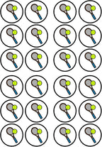 Tennis Edible Cupcake Toppers, Tennis Racket Edible Cake Decorations, Sports Toppers for Cake Decorating, Sports Birthday Party Decorations, 24 x 4cm, / 1.5 Inch Discs UNCUT