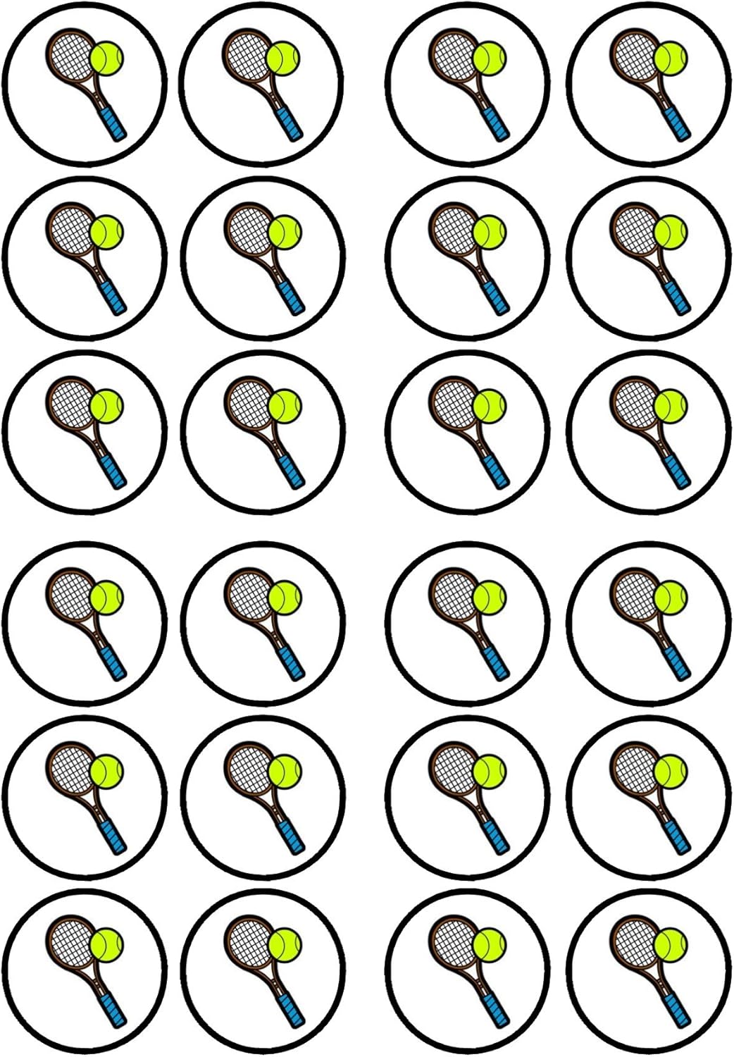 Tennis Edible Cupcake Toppers, Tennis Racket Edible Cake Decorations, Sports Toppers for Cake Decorating, Sports Birthday Party Decorations, 24 x 4cm, / 1.5 Inch Discs UNCUT