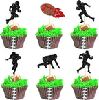 24Pcs Rugby Ball Cupcake Toppers Football Players Sport Cupcake Picks Super Rugby Sports Theme Baby Shower Birthday Party Cake Decorations Supplies