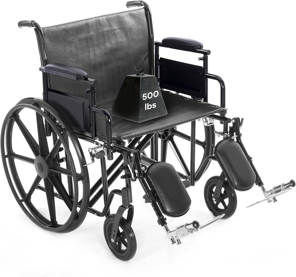 Heavy Duty Bariatric Wheelchair for Adults - Removable Desk Arms and Elevated Leg Rests - Adjustable Height, Foldable - 22" Seat Width - 500lb Capacity - K7