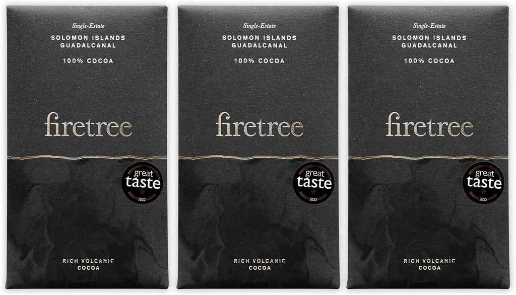 Firetree Solomon Island Guadalcanal 100% Dark Chocolate 3 Pack - UK Chocolate - Premium, Craft, Artisanal, Direct-Trade, Single-Origin, Bean-to-bar - Vegan, Keto, Paleo, Kosher, Halal, Soy-Free, Gluten-Free, Dairy-Free, Nut-Free - Bundle
