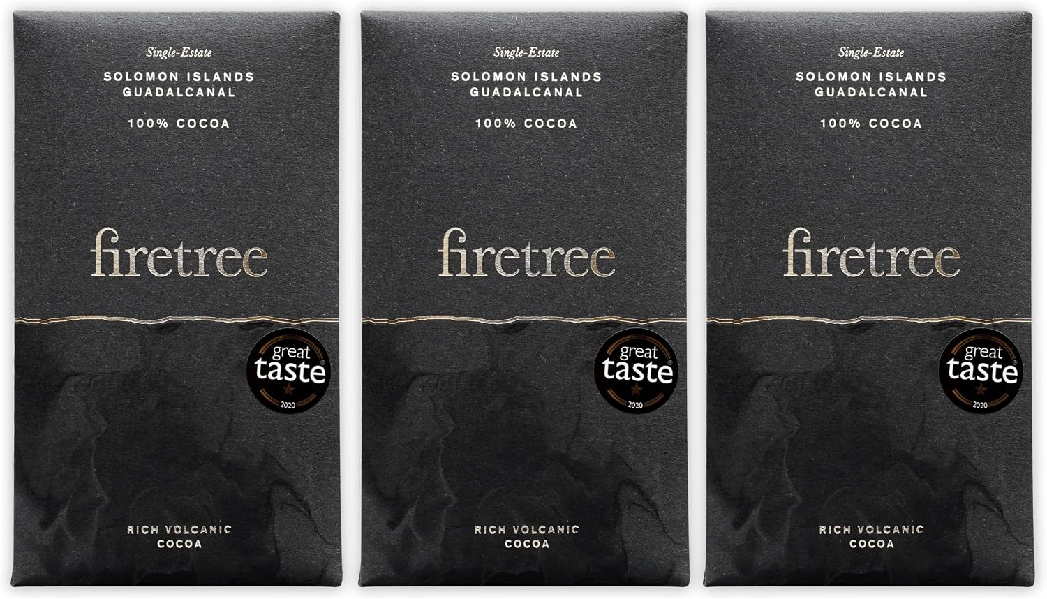 Firetree Solomon Island Guadalcanal 100% Dark Chocolate 3 Pack - UK Chocolate - Premium, Craft, Artisanal, Direct-Trade, Single-Origin, Bean-to-bar - Vegan, Keto, Paleo, Kosher, Halal, Soy-Free, Gluten-Free, Dairy-Free, Nut-Free - Bundle