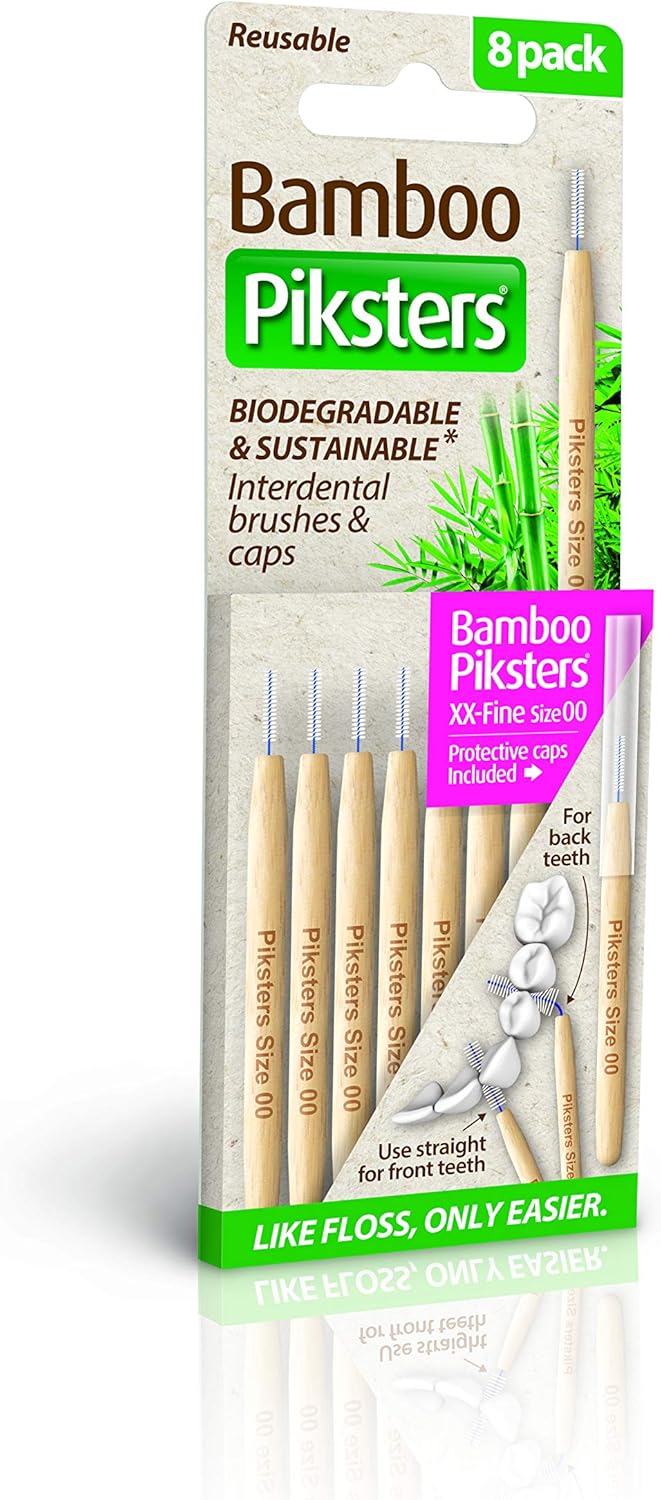 Piksters Bamboo Interdental Brush - Size 00 Pink 0.60mm - 8 Brushes Per Pack