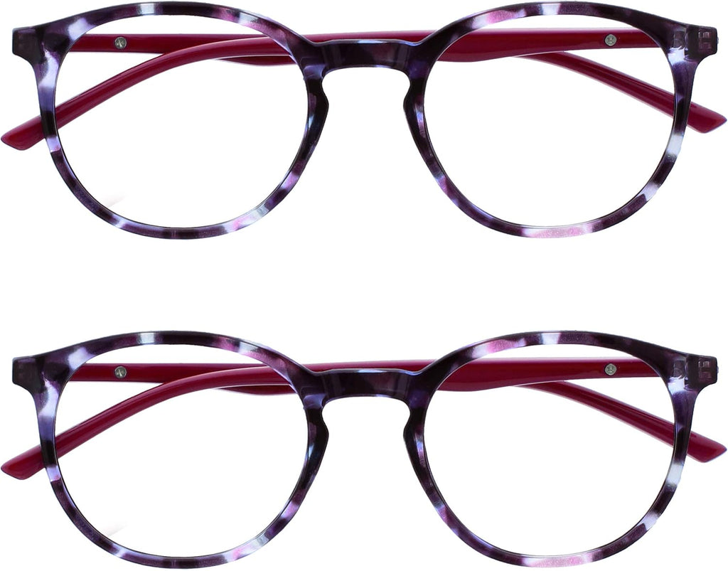 OPULIZE MET Blue Light Blocking Glasses for Women Men, Slim Round Frame with Spring Hinges and Scratch Resistant, Computer Glasses with Anti-Reflective, Purple, (Pack of 2)