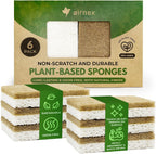 Biodegradable Natural Kitchen Sponges Pack of 6 - Cellulose and Coconut Walnut Scrubber Sponge - Eco Friendly Sponges for Dishes