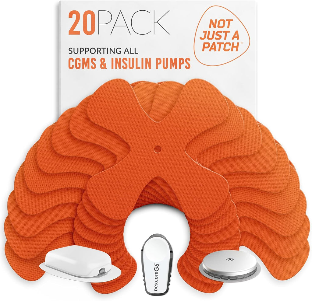 Not Just A Patch X-Patch CGM Sensor Patches (20 Pack) - Water Resistant Omnipod 5 Adhesive Patches - Durable for Active Lifestyle for 10-14 Days - Compatible with Dexcom G6, Libre 2 in Orange