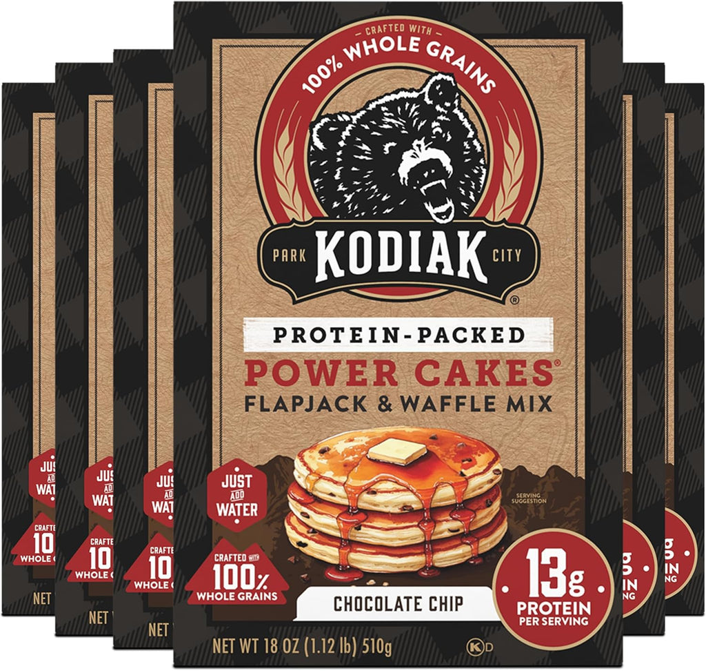 Kodiak Cakes Power Cakes, Pancake & Waffle Mix, Chocolate Chip, High Protein,100% Whole Grains (Pack of 6)