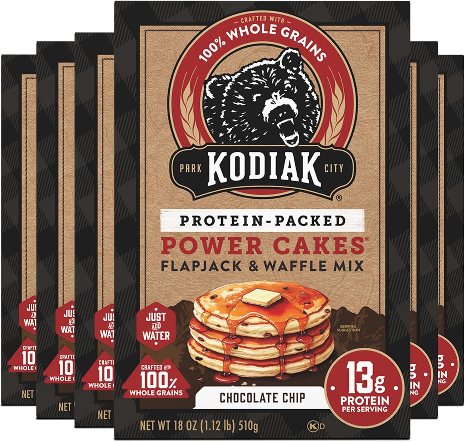 Kodiak Cakes Power Cakes, Pancake & Waffle Mix, Chocolate Chip, High Protein,100% Whole Grains (Pack of 6)