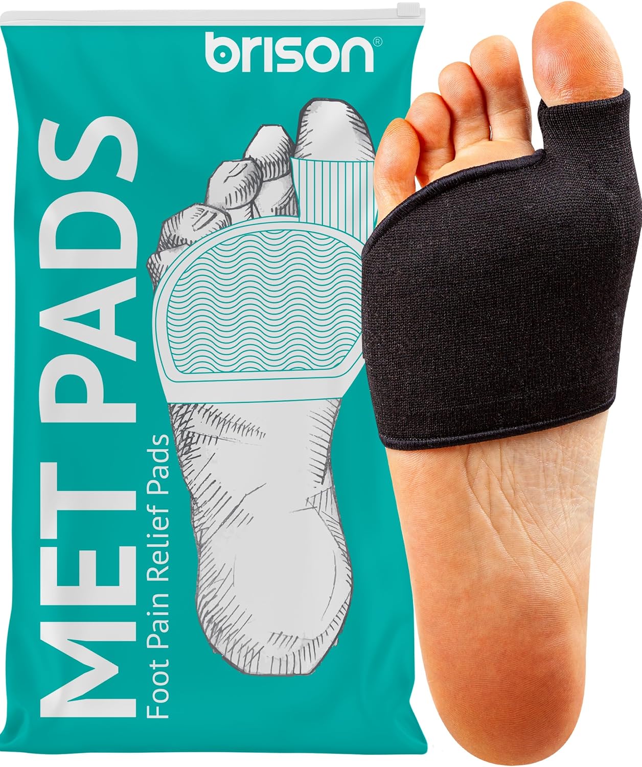 Brison Metatarsal Pads Ball of Foot Cushion for Men and Women - Gel Foot Cushions for Pain Relief Morton’s Neuroma Metatarsalgia Sesamoiditis Calluses - 1 Pair Black Large (M 12-14, W 13-15)