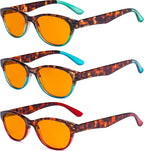 Eyekepper 3 Pack Orange Tinted Pattern Design Reading Glasses Blue Light Blocking Readers Computer Eyeglasses +0.75