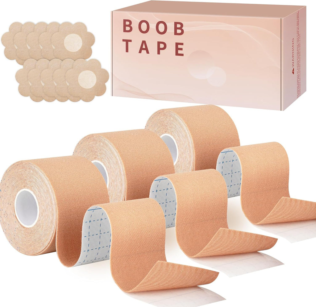 3 Pcs Boob Tape for Breast Lift - BoobTape with 10 Pcs Pastie,Body Tape for Women Invisible Breast Bra Tape