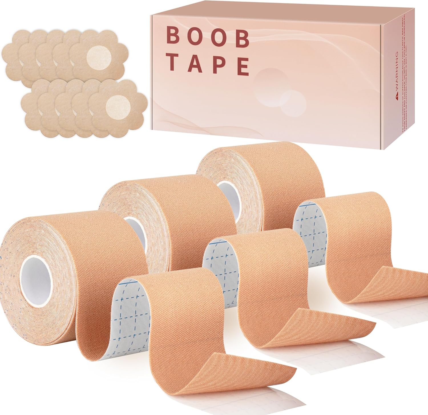 3 Pcs Boob Tape for Breast Lift - BoobTape with 10 Pcs Pastie,Body Tape for Women Invisible Breast Bra Tape