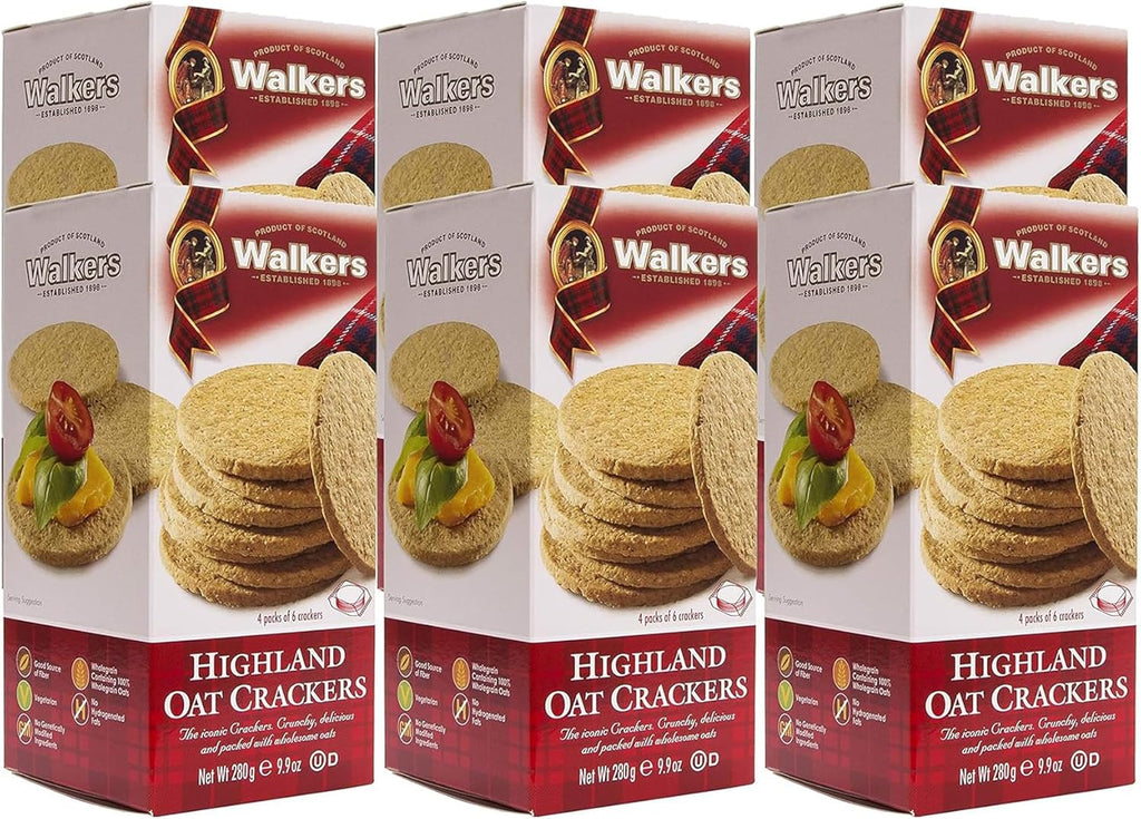 Walker's Shortbread Highland Oat Crackers, Scottish Crackers, 9.9 Oz Box (Pack of 6)