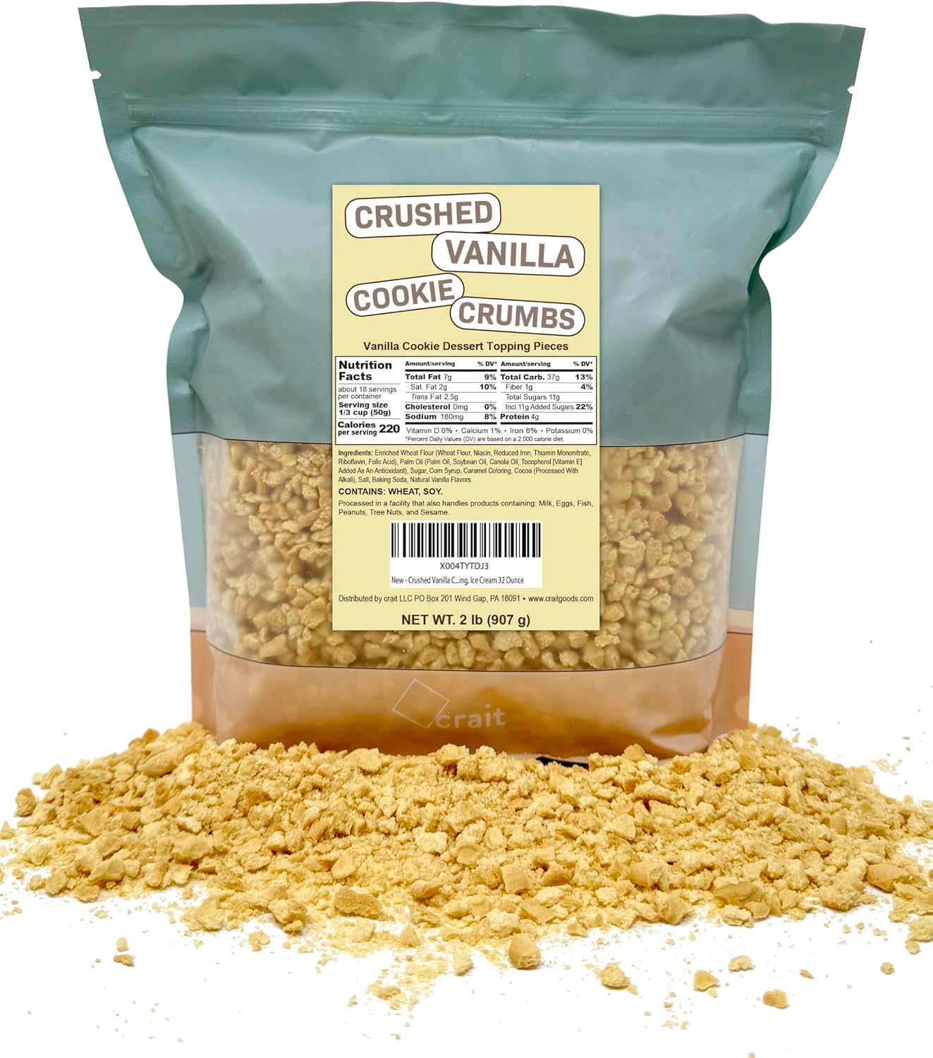 Crushed Vanilla Cookie Crumbs, Chopped Vanilla Cookie Topping for Baking, Ice Cream 2 Pounds