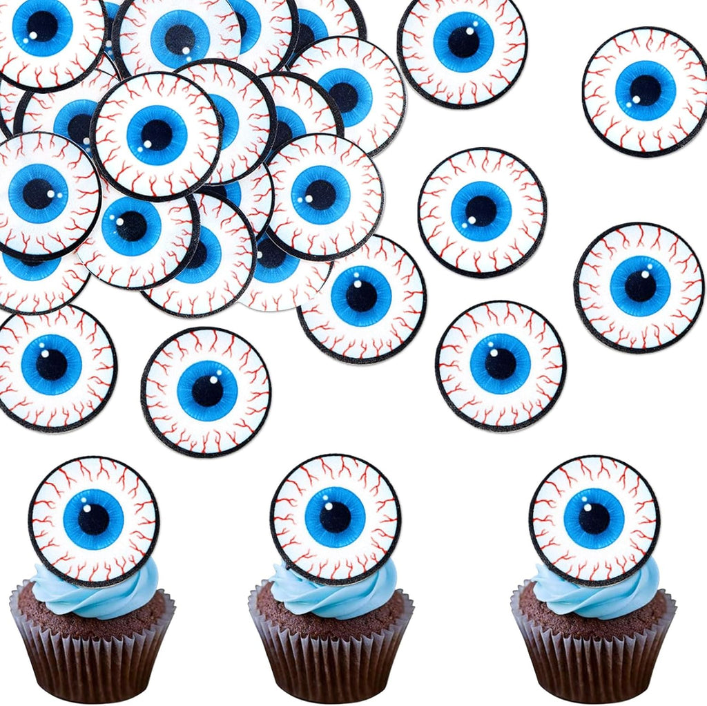 40Pcs Edible Blue Eyes Cupcake Toppers Edible Halloween Blue Eyes Cupcake Picks for Halloween Day Party Decorations Halloween Birthday Cupcake Cake Decorations