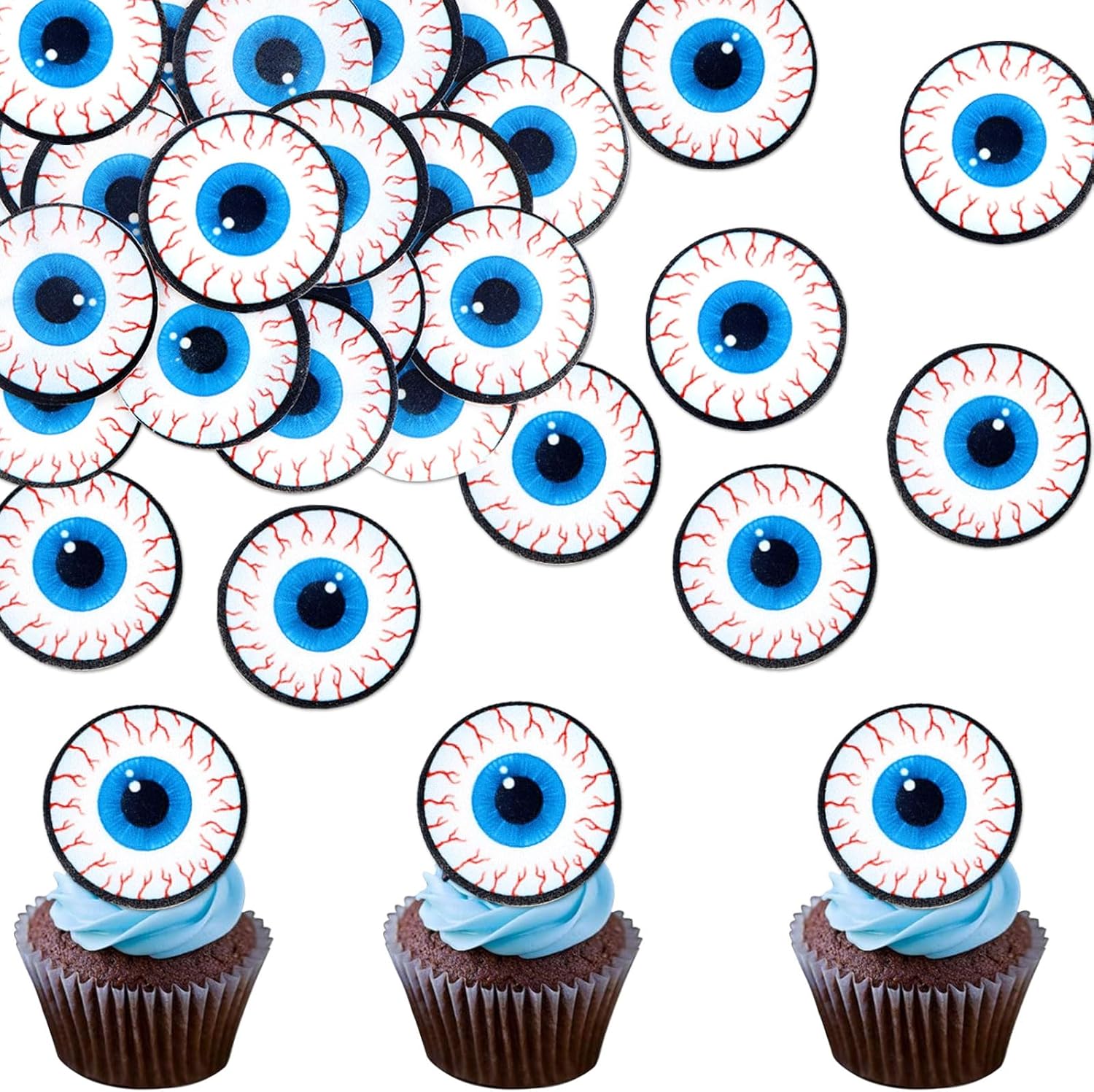 40Pcs Edible Blue Eyes Cupcake Toppers Edible Halloween Blue Eyes Cupcake Picks for Halloween Day Party Decorations Halloween Birthday Cupcake Cake Decorations