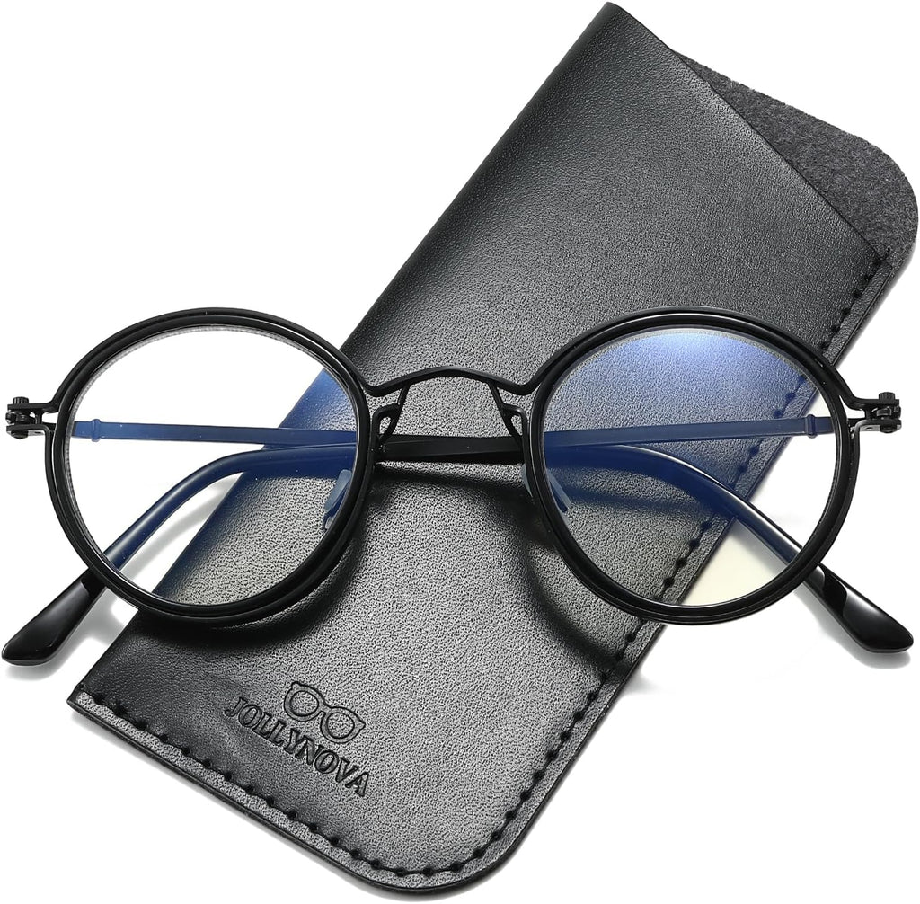 JOLLYNOVA Retro Round Blue Light Blocking Reading Glasses for Women Men,Metal Anti UV Readers (Black & Single Vision, 2.5, x)