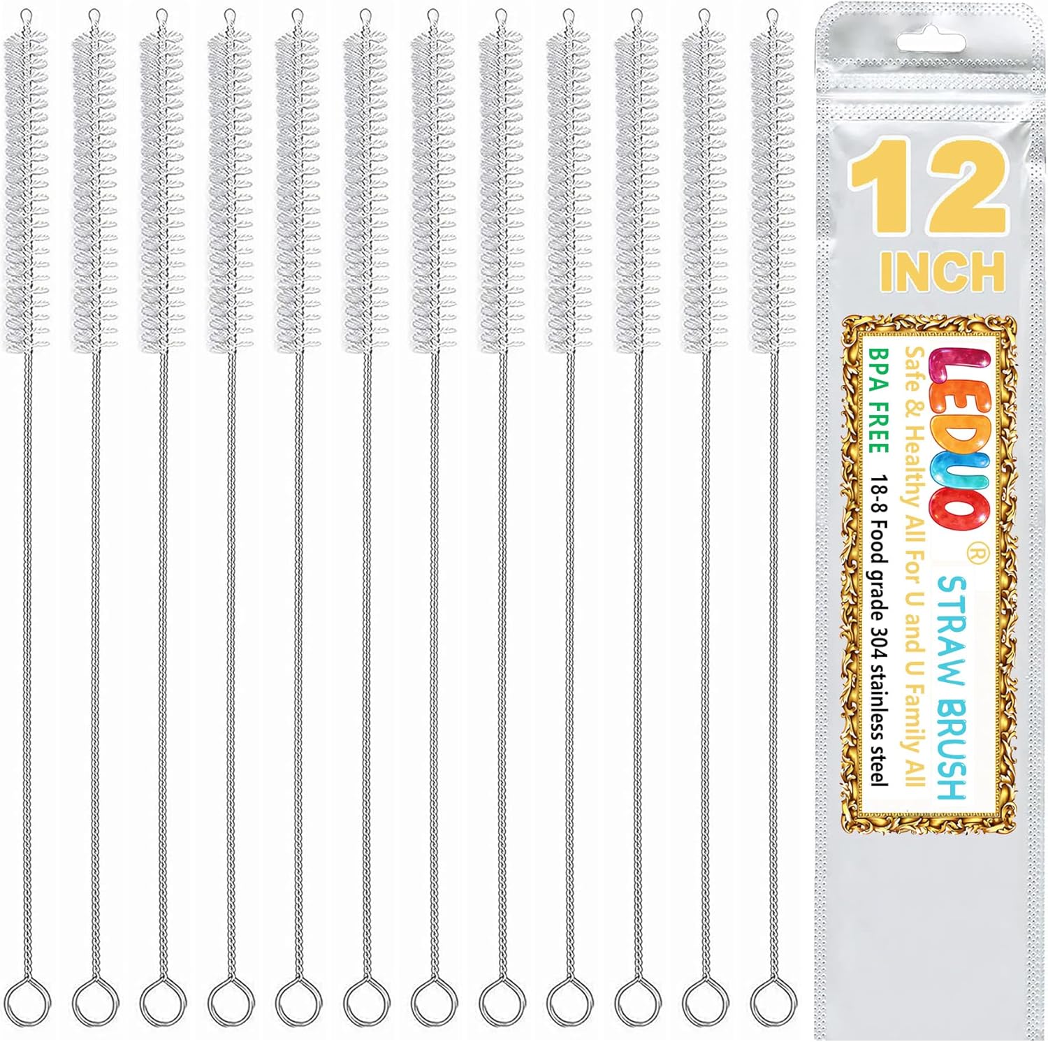 LEDUO Straw Cleaner Brush for Stanley - 12 PCS | Reusable Drinking Straw Brushes - Extra Long 12 inch, Extra Wide 12mm Diam Pipe Tube Cleaning Brush for 40 oz 30 oz 20 oz 64 oz Stanley Tumbler Mug