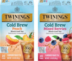 Twinings Cold Brew Variety Sampler Peach and Mixed Berries Black Iced Tea Bags, 20 Count (Pack of 2), Deliciously Unsweetened Flavoured Black Tea, Caffeinated, 40 Individually Wrapped Tea Bags