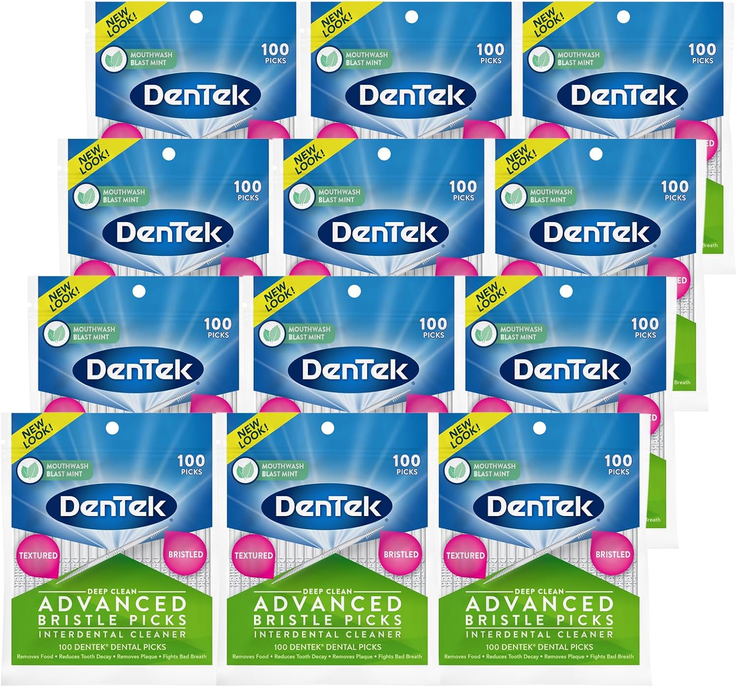 DenTek Deep Clean Bristle Picks, Removes Food & Plaque, 100 Count, Pack of 12