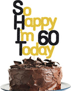 So Happy I'm 60 Today! Birthday Cake Toppers-Black Glitter, Sixty Cake Topper, 60 cake toppers, 60th birthday decorations,60th Birthday Cake Topper, 60 Decorations for Cake