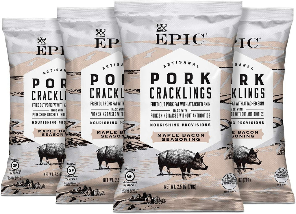EPIC Maple Bacon Pork Cracklings, Keto Consumer Friendly, 4 Count Box 2.5oz bags
