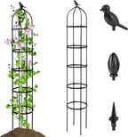 1 Pack Garden Obelisk Trellis for Climbing Plants Outdoor, 6.7FT Adjustable Metal Plant Support with 3 Decorative Tops, Black Rustproof Trellis for Roses, Tomatoes, Clematis & Vines
