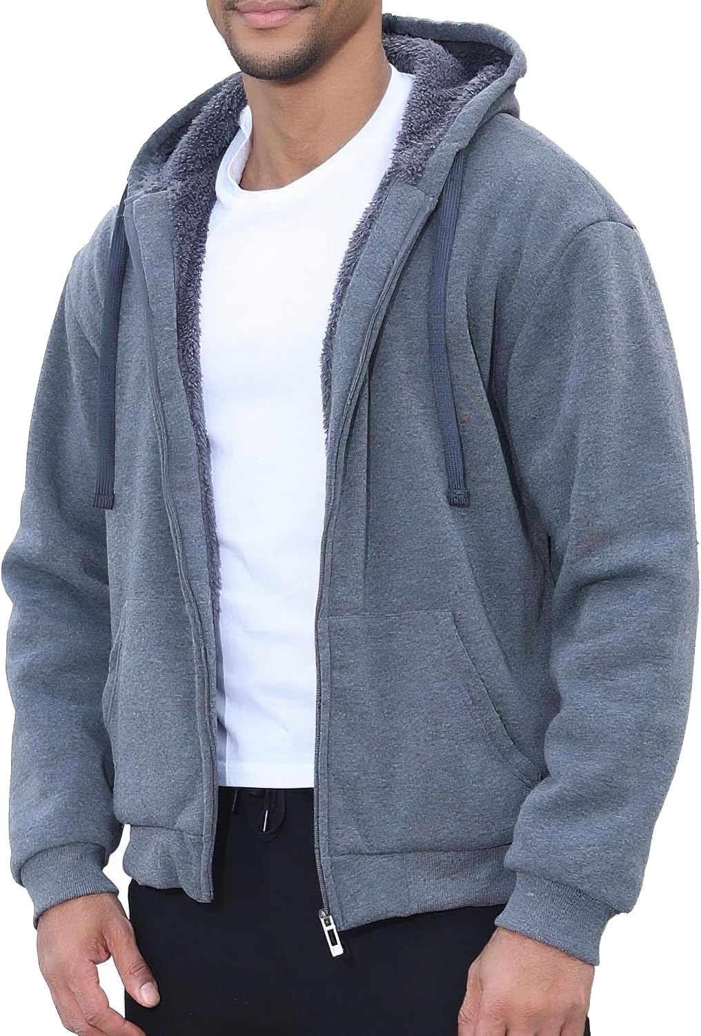 Sherpa Lined Hoodies for Men Heavyweight Fleece Sweats Thick Warm Full Zip Up Jacket Big and Tall